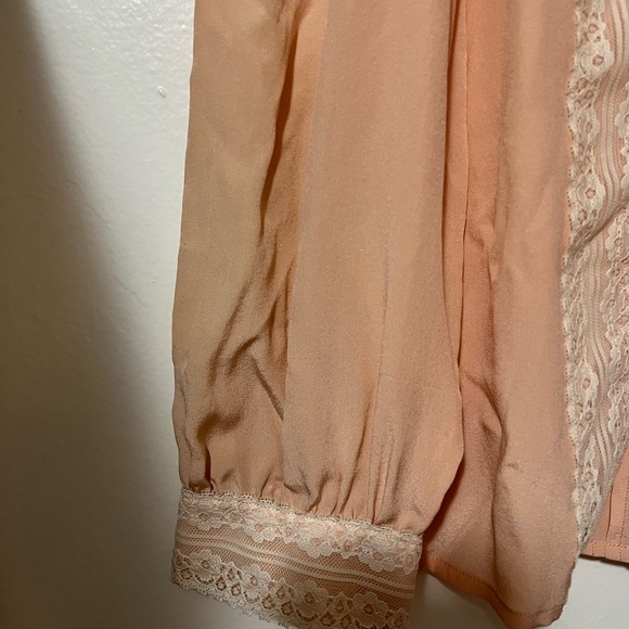 VINTAGE The Silk Farm 100% Silk Lace-Accented Blouse in Soft Peach - Picture 5 of 9